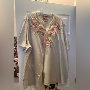 Johnny Was Light Cream Tunic With Pink Floral Embroidery, Size 2X, Vintage